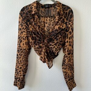 Timing Leopard Print Tie-Front Blouse - Brown/Black